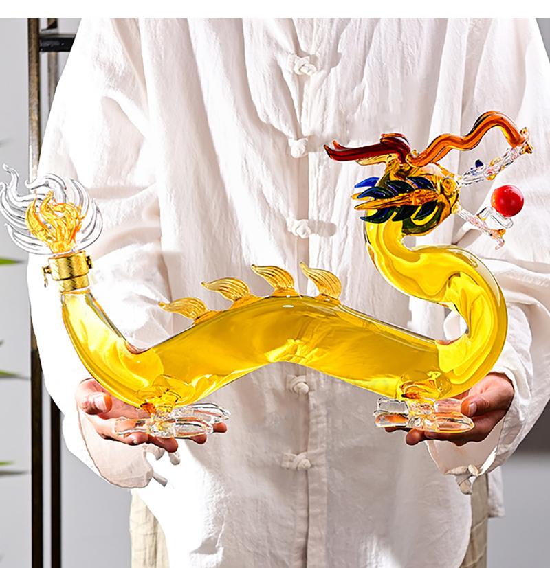 1000mL Dragon Shaped Container Bottle Transparent Kitchenware Heat-resistant High Borosilicate Glass Art Wine Bottle Whisky