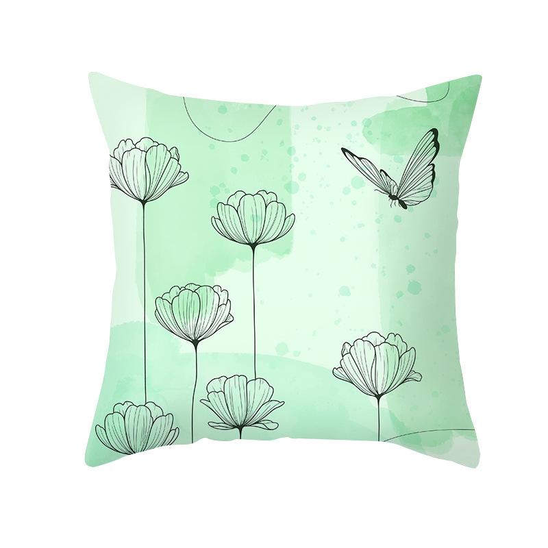 Home Peach Skin Printed Cushion Cover Nordic Green Plant Sofa Cushion Cover Office Cushion Cover