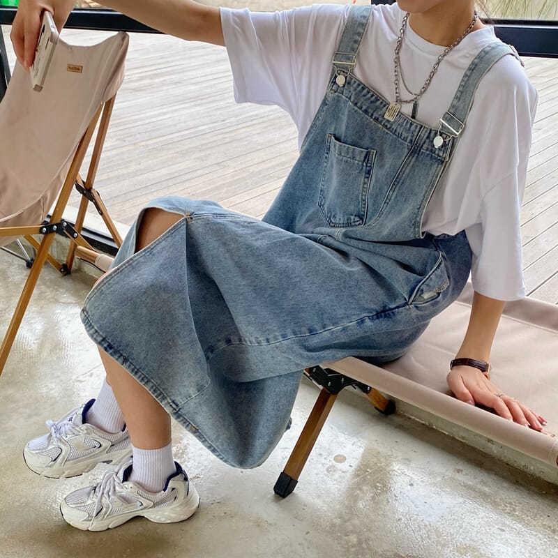Jaro Léto Denim Overal Šaty Ženy Džíny bez rukávů Šaty Móda Dámské Jednobarevné Slip Ležérní Šaty s volným špagetovým ramínkem