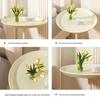 Modern Minimalist Round Side Table - Small Coffee/Sofa Table with Wrought Iron Storage Cabinet