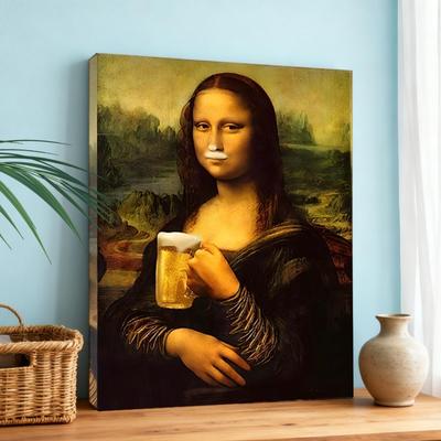 Piece Mimics Mona Lisa Bathroom Wall Funny Mona Lisa Pinching Nose Poster Bathroom Wall Art Decoration Vintage Humor Toilet