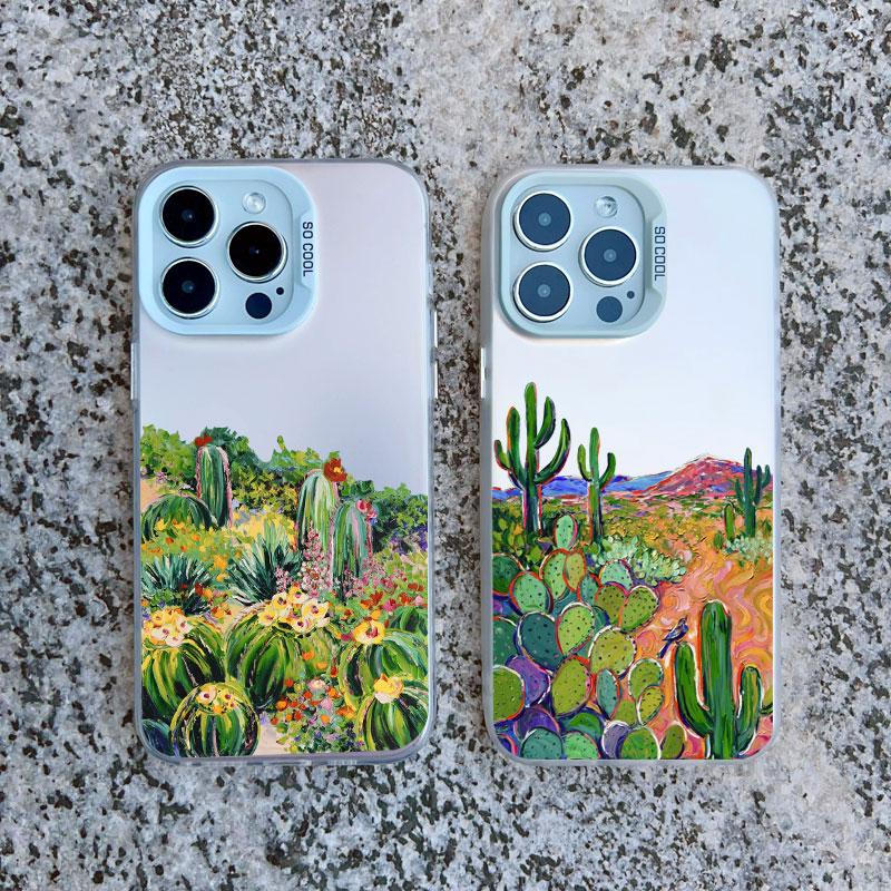 Cartoon Cactus Plants Phone Case Cover For iPhone 13 Mini 12 11 Pro Max 15 14 13 Pro Max 15 14 Plus Shockproof Laser Back Covers