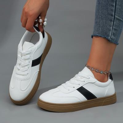 Weiße De Trainingsschuhe Damen Herbst Bequeme Casual Leder Panel Schuhe Weiche Unterseite mit Rock Kleine Weiße Schuhe
