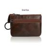 Retro Genuine Leather Coin Purse with Keychain for Men & Women Cowhide  Zipper Coin Wallet Vintage Key Holder