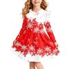 Girls Christmas Print Dress with Sleeves Long Sleeve Holiday Party Dress