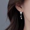 Real 925 Silver Flower Short Chain Tassel Stud Earrings For Women Classic Fine Jewelry Niche Light Accessories