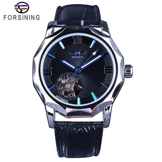 

ПОБЕДИТЕЛЬ новые лучшие мужские часы мужские скелетон автоматический механический ремешок с синей иглой механические часы мужские часы чёрный