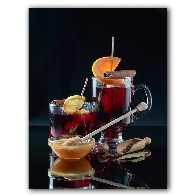 Nordic Moderne Kunst Orange Früchte Rotwein Cocktail Poster Wand Bilder Auf Leinwand Malerei Für Küche Zimmer Hause Dekoration