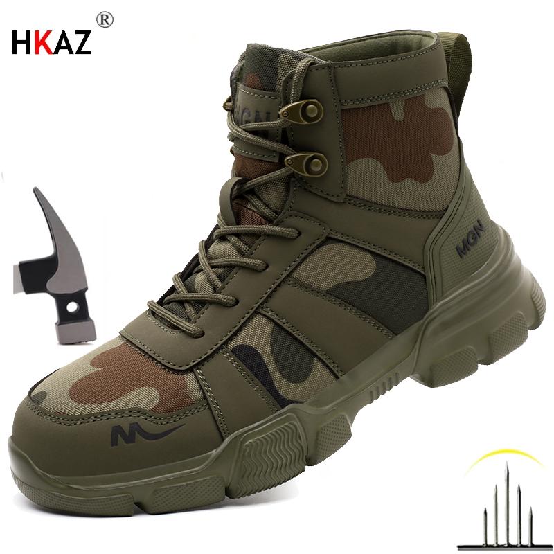 Men Steel Toe Safety Work Boots Indestructible Construction Safety Boots Puncture Proof Male Work Shoes Slip-Resistant Shoes