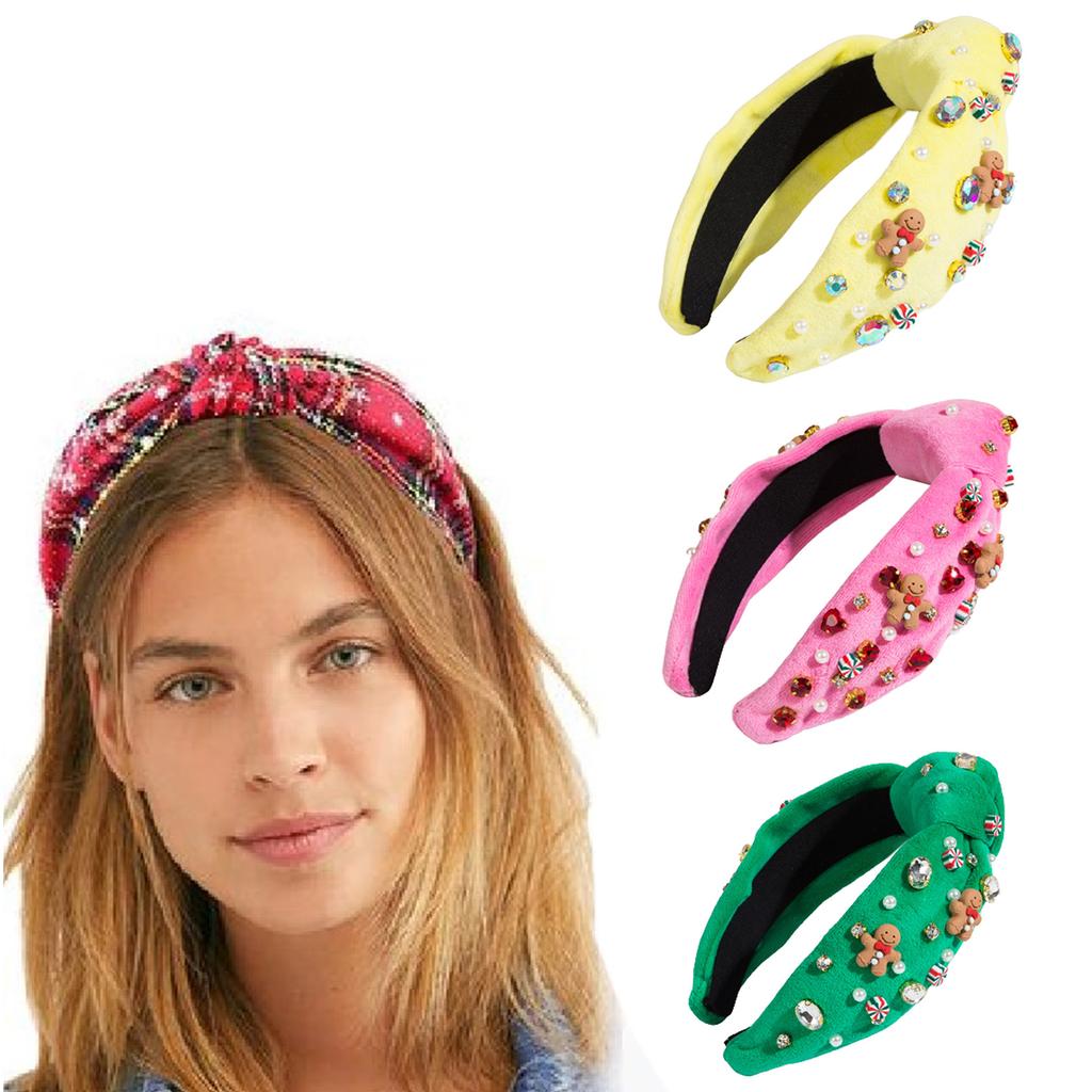 Christmas Pearl Beads Knot Hairband Baroque Style Rhinestone Embellished Headband Adult Christmas Party Hair Accessories