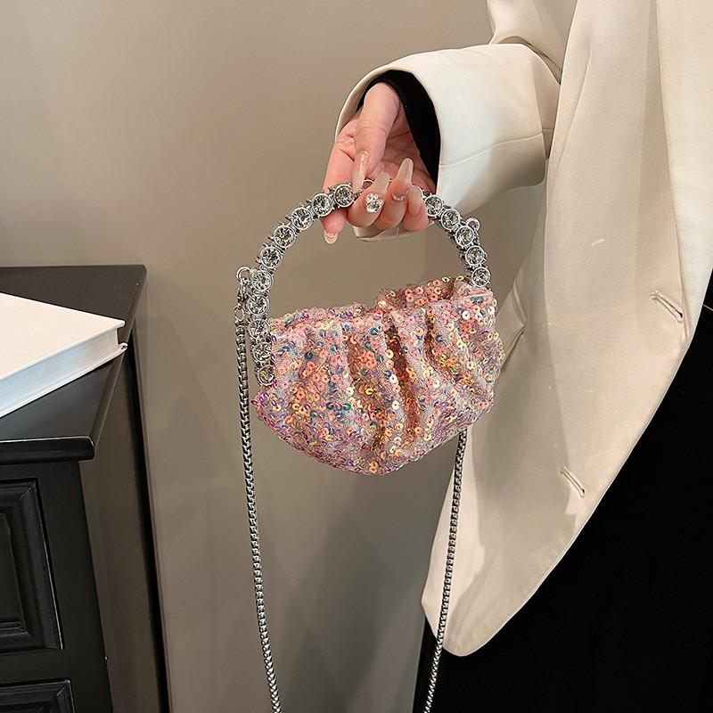 Glamorous Sequin Chain Bucket Bag Women's Urban Minimalist Shoulder Bag