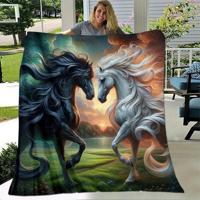 1 Stück Pferdedruck Leichte Flanelldecke, Bequeme und Warme Decke, für Camping Sofa Bett und Couch Büro, Geeignet für Geschenk Decke