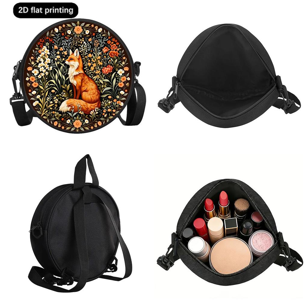 Schattige Vossenprint Ronde Schoudertas Casual Messenger Bag voor Vrouw Beste Cadeaus 2D Platte Casual Dagelijkse Crossbody Tas