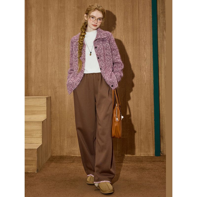 Coolhut Multicolored Lapel Soft Retro Floral Loose Versatile Sweater Winter New Knitted Jacket for Women