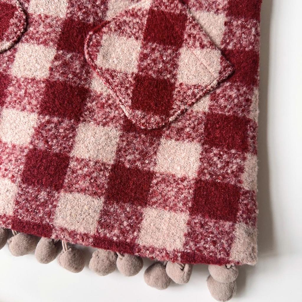 Girls' Mori Style Plaid Wool Coat & Vest Dress Winter Set