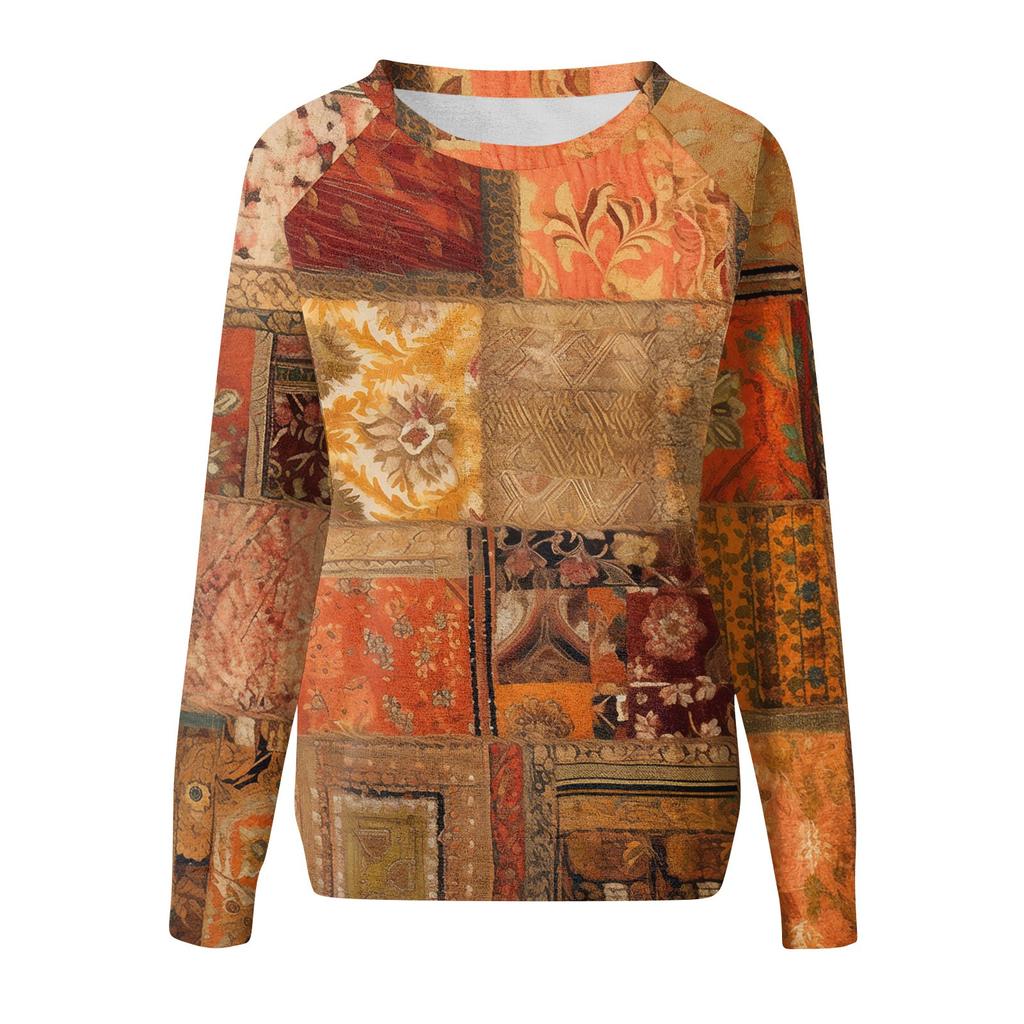 Damen Modisches Rundhals Schulter Langarm Bedrucktes Lässiges Pullover-Oberteil