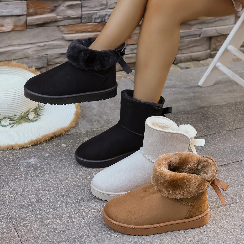Fashion New Round Head Light Mouth Bow Sexy Casual Walking Boots Winter Thick Sole Non-slip Large-size Snow Boots for Women
