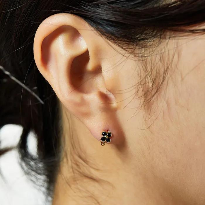 14K Black Cotton Flower One-Touch Gold Earrings