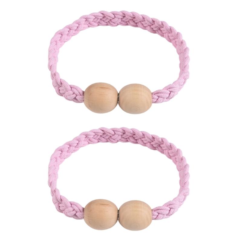 

2Pcs Wood Magnetic Curtain Tiebacks with Rope Holders for Drapes Handmade Styles рожевий