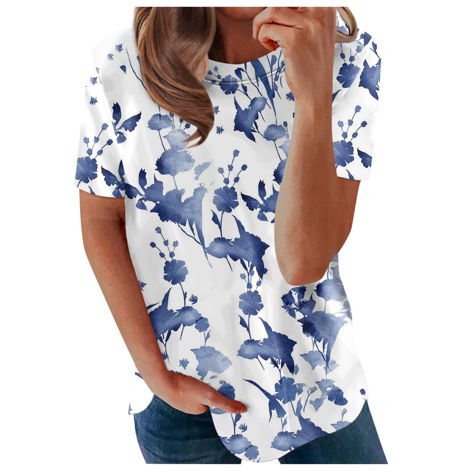 Women s Printed Short Sleeves Round Neck Vintage Short Sleeves Summer Loose Tops Tops Women s Summer T-Shirts XL