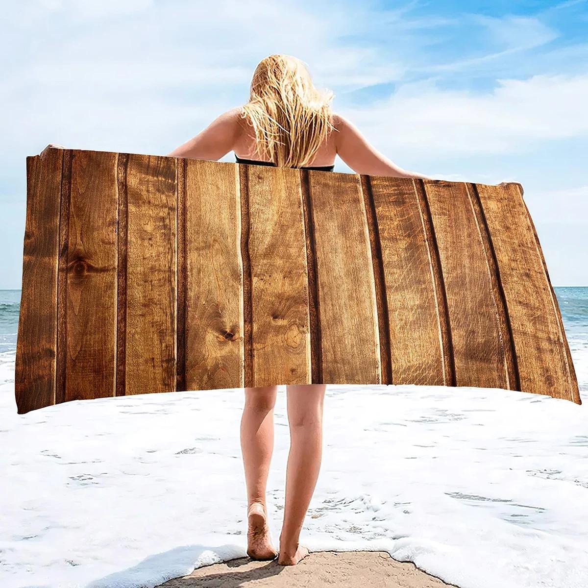 

Retro Aged Barn Wood Beach Towel Sand Free Farmhouse Beach Towel Bathing Towel Lightweight Pool Towels for Adult Women Men W30*H60(CM)