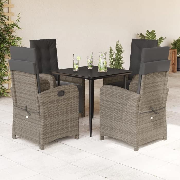 VidaXL Ensemble à Manger de Jardin avec Coussins 5 pcs, Table et Chaises avec Dossier Réglable, Meubles d'Extérieur Patio 3212352