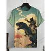 Novas Camisetas com Estampa 3D de Gato Samurai Japonês para Homens Mulheres Camiseta Casual de Manga Curta Top Harajuku Roupa Streetwear