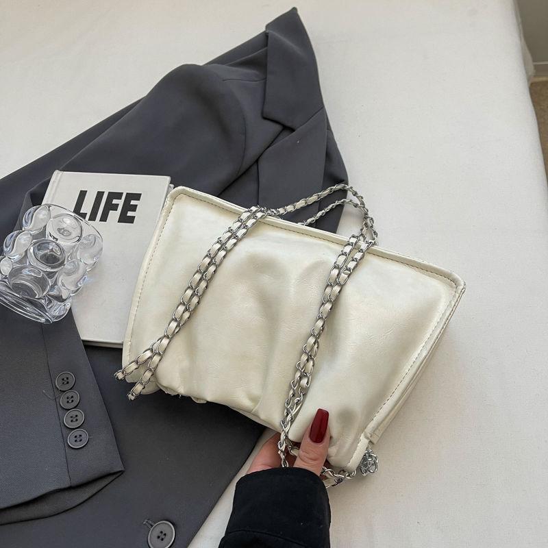 

Korean chain small bag women s new niche pleated small square bag 2025 fashionable silver versatile shoulder messenger bag