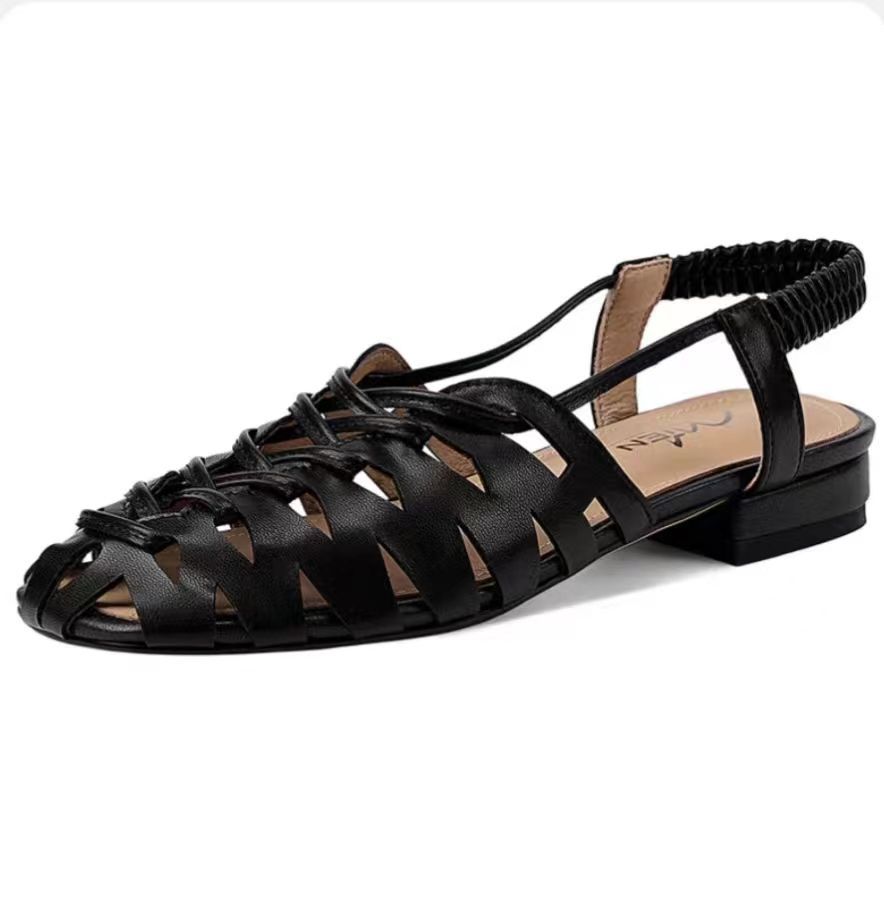 Fashion 2025 New Summer Solid Color Hollow Sandals Simple Versatile Low Heels Women Shoes Breathable Comfortable Round Toe Women Sandals