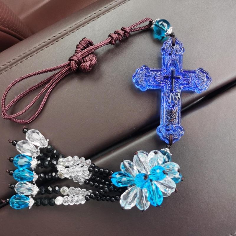 Crystal Cross Pendant Decorative Charm Ornament Crafts Household Decoration for Indoor Outdoor Traveling Car Decoration