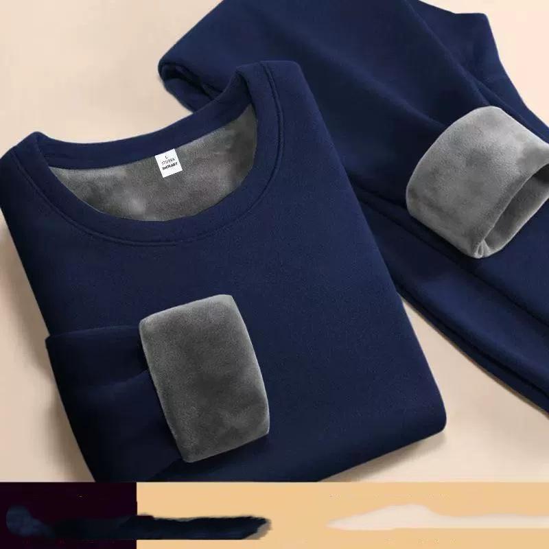 Fall‑winter Collection Long Johns Sets Men's Super Thick O-neck Keep Warm Tops + Pants Set Fleece Comfortable Soft Thermal Underwear Set