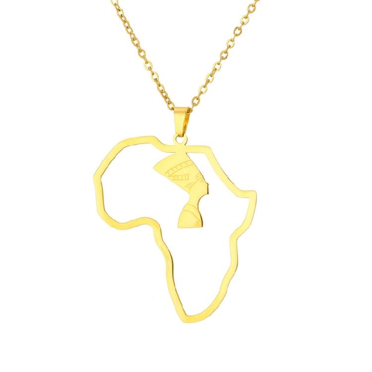 Unique Cultural Jewelry African Map Egyptian Queen Necklace Featuring Stainless Steel Pendant Design For Men Women