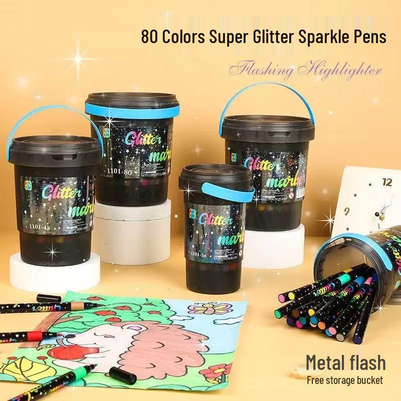 Double-Ended Glitter Marker Pen: Soft-Tip Watercolor Pen for Journaling & Painting, Non-Toxic & Washable, Ideal for Kids