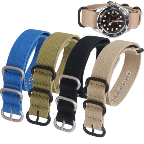 HEYOZURY Canvas Watch Band, NATO Strap, 18mm, 20mm, 22mm, 24mm, 26mm, Thick Canvas, Waterproof, Comfortable to Wear, Nylon Strap, Replacement Strap, T
