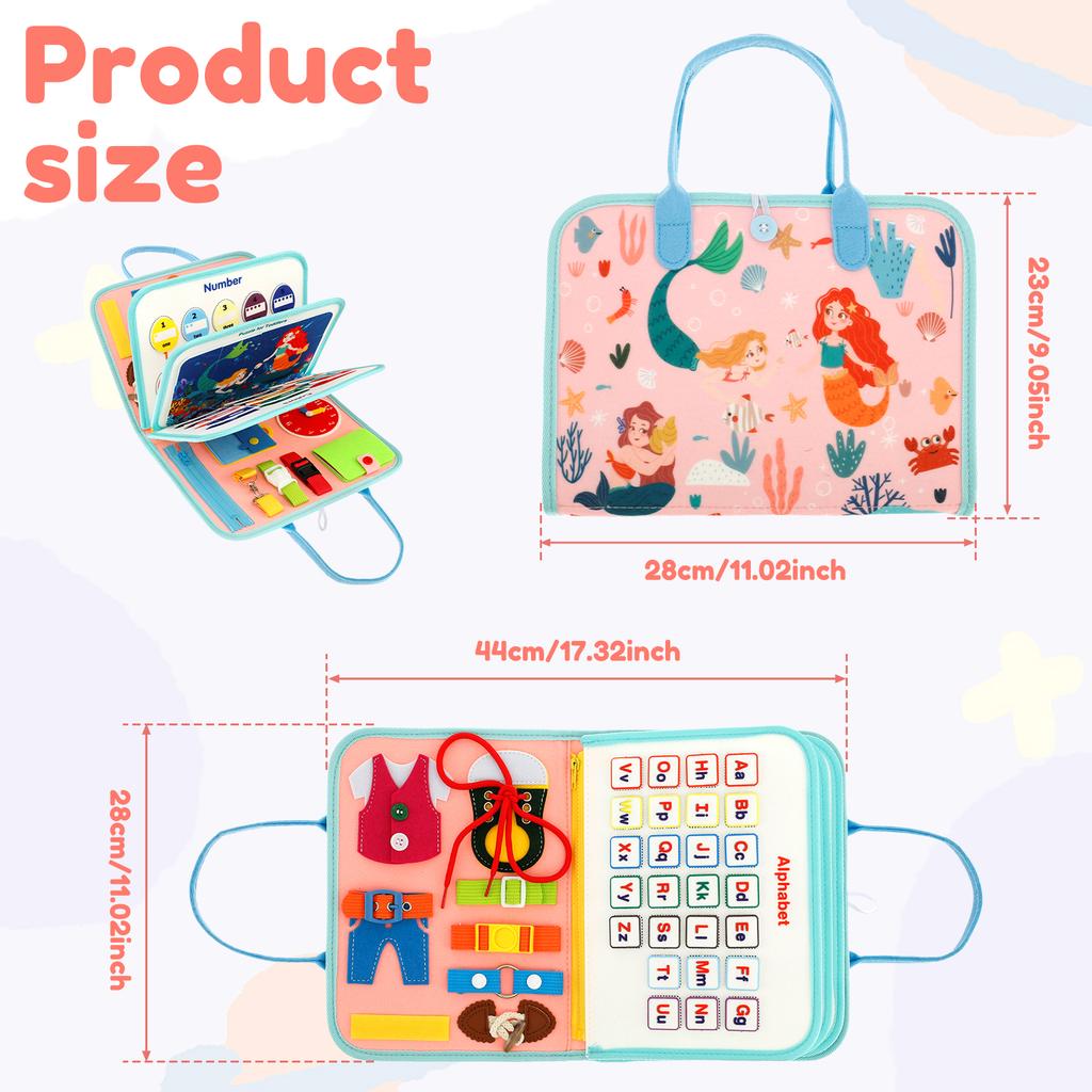 8 In 1 Toddler Busy Board Felt Fabric Puzzle Busy Dressing Learning Board Comfortable and Soft Carrying Handle Design