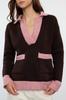 Women's Elegance Style Sweater Brown Soft Textured Color Blocked Knitwear Sweater