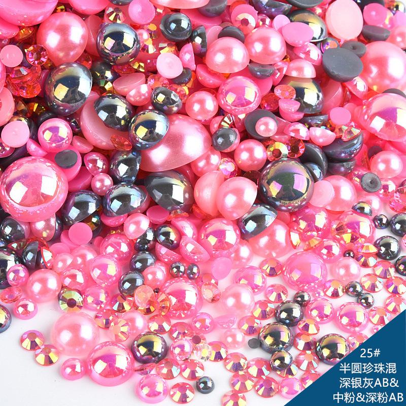Mixed Abs Semicircular Pearl Resin Flat Bottom Diamond Set Imitation Pearl Mixed Size Diy Jewelry Accessories