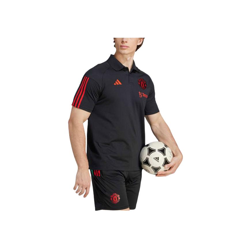 Adidas Manchester United Tiro 23 Striped Logo Football Short Sleeve Polo Shirt Men Polo Shirts Black IM0521