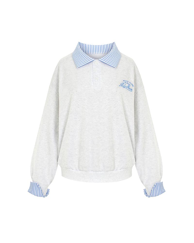 PAIGEFLYNN Striped Collar Button Sweatshirt_P6Ats020A