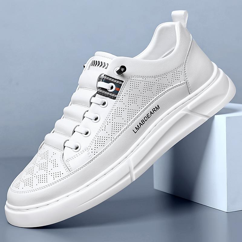 

Маленькая белая обувь, кеды, мужская повседневная обувь, модная кожаная обувь, мужская обувь из коровьей кожи, мужская обувь, дышащая, на одной педали, 2025 38 белый