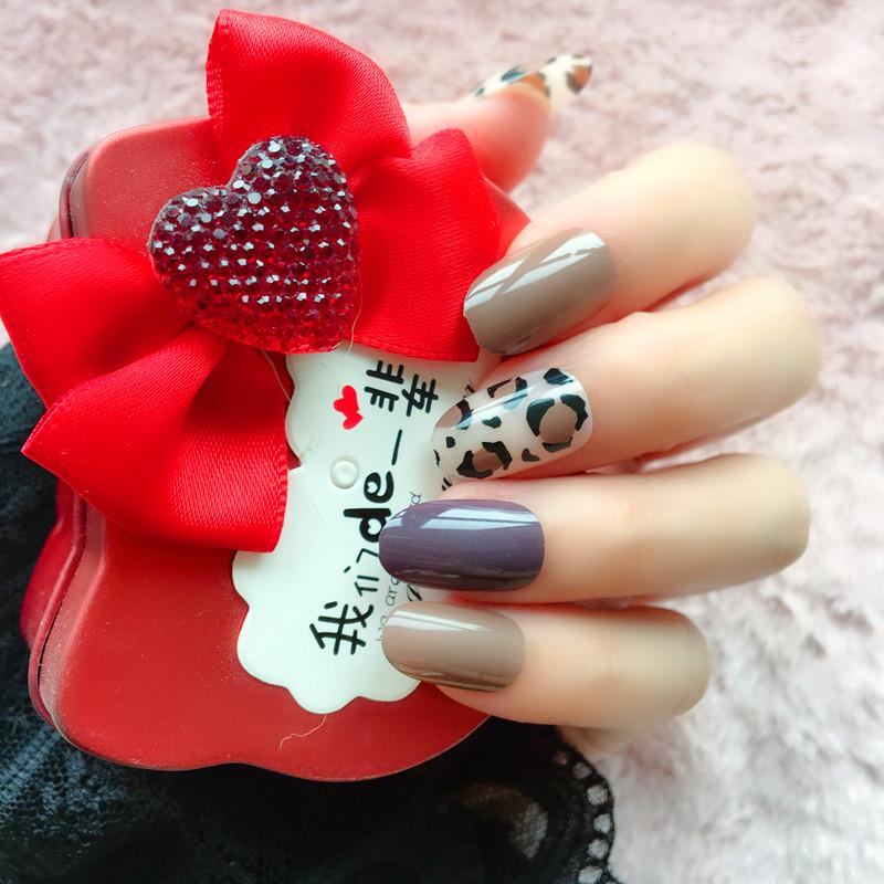 

Leopard Print Wearable Press-On Nails - Color Block European & American Style