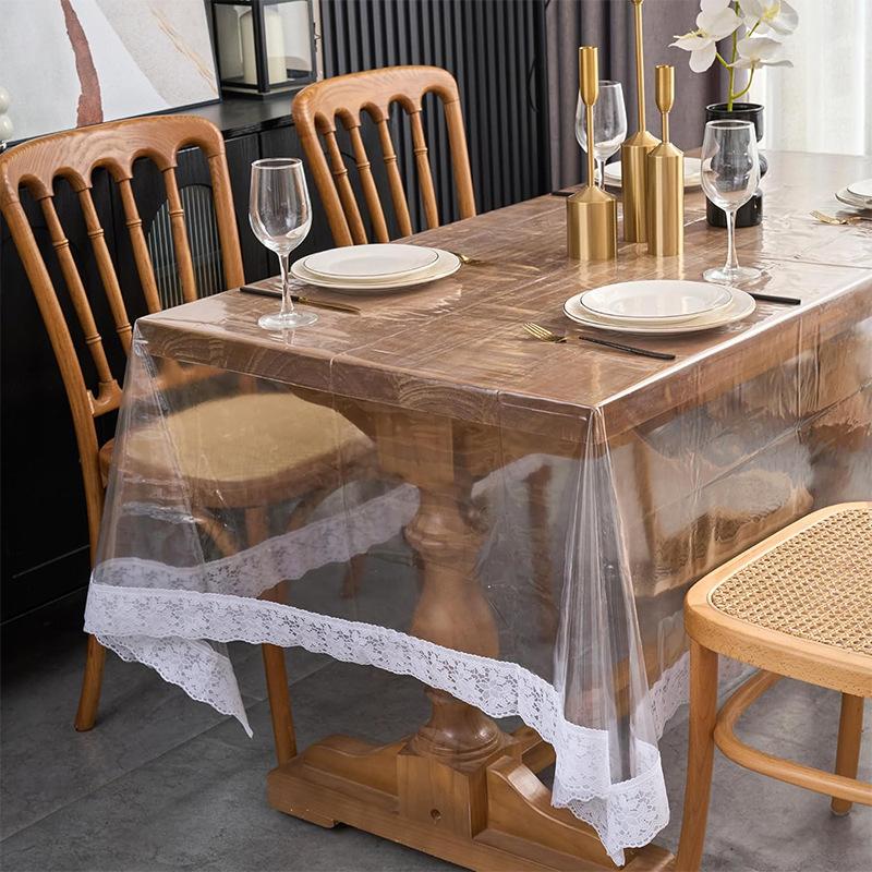 

Transparent PVC Lace Rectangular Tablecloth Anti Scald Dust-proof Living Room Coffee Table Decorative Cloth Easy To Maintain Desktop Protective Pad 54x54inch / 137x137cm прозрачный