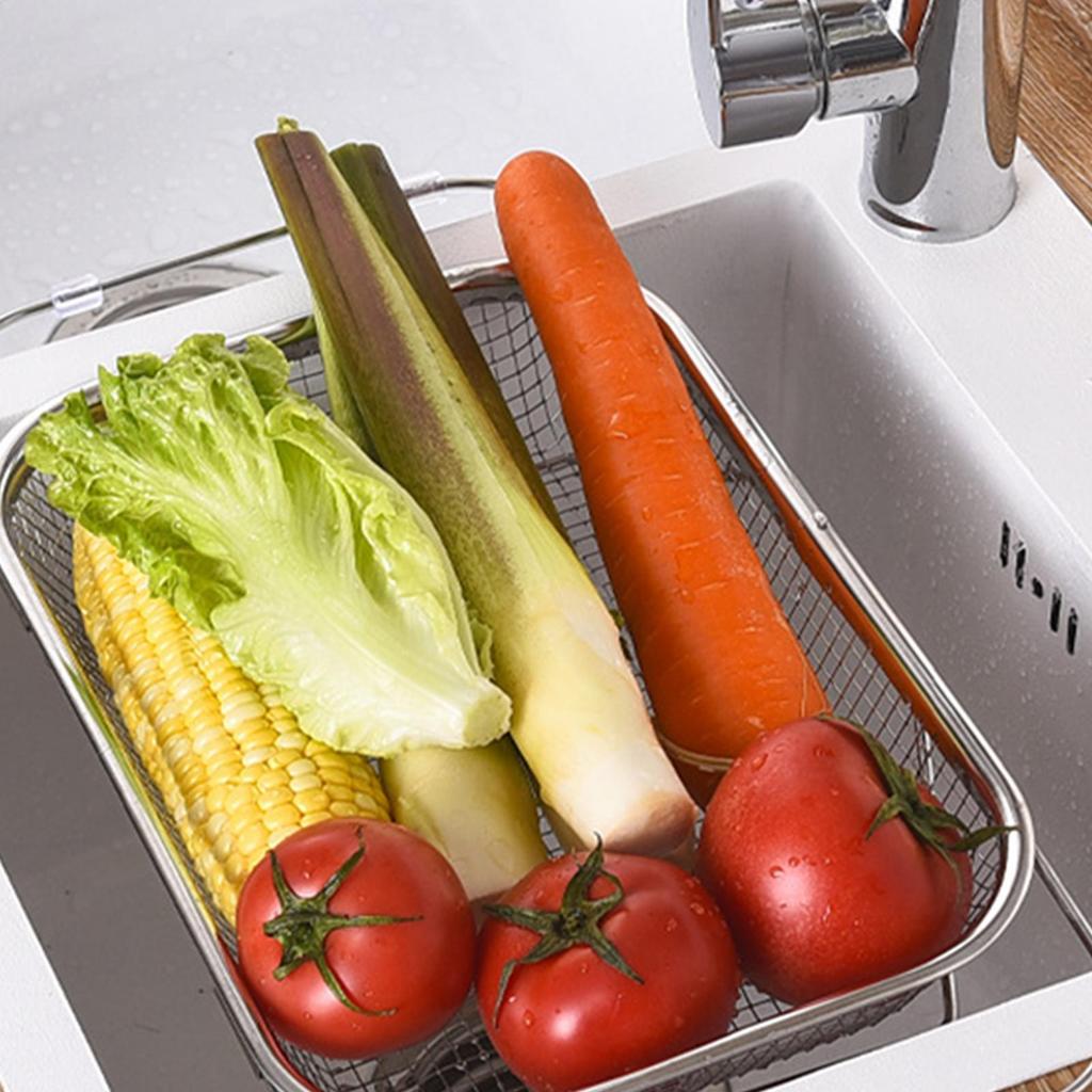 Über dem Spülbecken Sieb Edelstahl Ausziehbarer Abtropfbehälter Küche Obstsiebe Für Küche Wohnung Hausköche