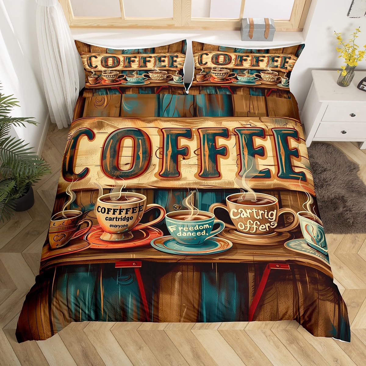 Пододеяльник с изображением кофейного напитка Queen King Cartoon Coffee Drink Cup Print — фото 12