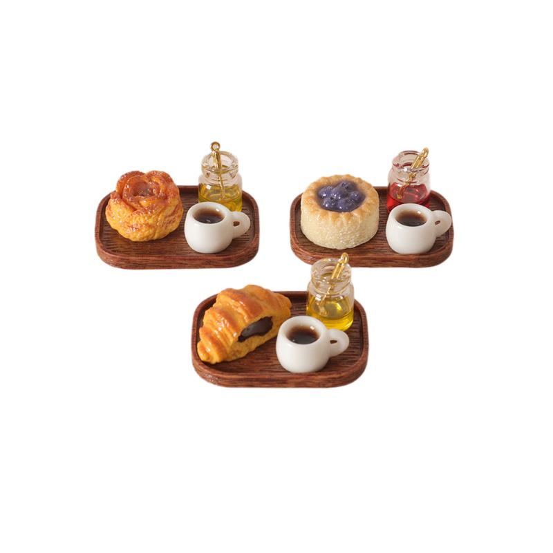 Dollhouse Miniature Food Tray: Bread, Coffee & Jam Ornaments