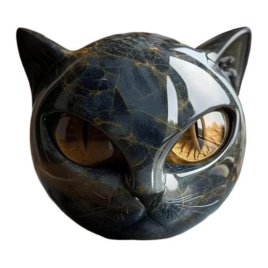 Black Cat Stone Figurine Resin Cat Head Healing Stone Marble Texture Cat Stone Keepsake Gift for Cat Lovers Women Men