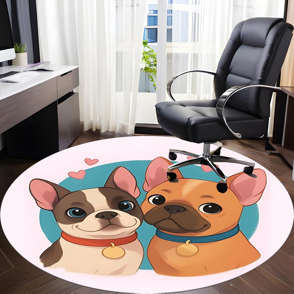 1pc French Bulldogs Office Round Rug, Non-slip, Soft and Durable Office Rug for Interior Decoration, Perfect for Office, Beautiful Decoration Yy260323