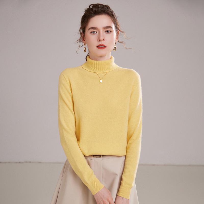 Women’s Cashmere Pile Collar Sweater - High Collar, Knitted, Loose Fit, Slim Inner Layer