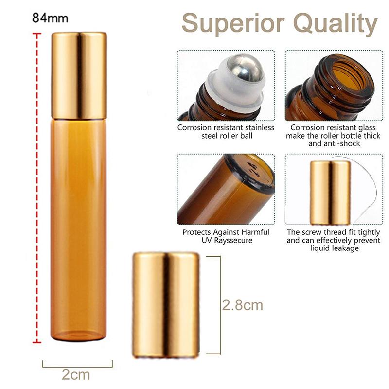 5ml /10ml Roll On Bead Bottles Steel Ball Essential Oil Mini Perfume Portable Glass Split Bottle Travel Size Bottles & Containers