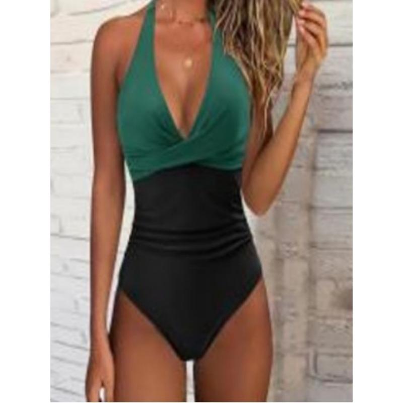 Women's Blue Floral Print Tankini Set Halter V Neck Two Piece Modest Swimsuit with Shorts